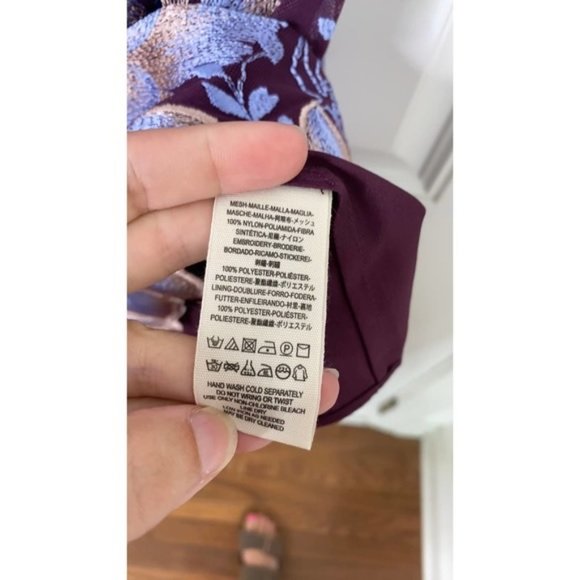 Free People Rosalie Embroidered Mini Dress Purple One Shoulder 3/4 Sleeve NWT 0 - Picture 5 of 8
